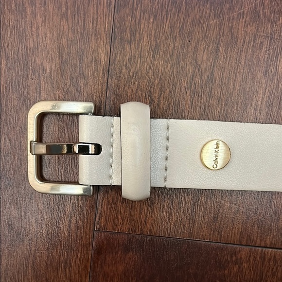 Calvin Klein Ivory Leather Belt with Black Lace Stripes and Gold Hardware - Picture 13 of 14